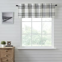 VHC Brands Woven Plaid Farmhouse Kitchen Valance Curtain, Black, 19x61