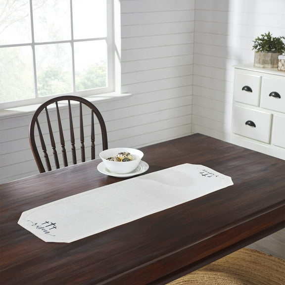 VHC Brands Farmhouse Spring Table Decor for Dining Room Kitchen Religious Easter White Tabletop Linens Risen Runner 12x48 Inches, 4 Foot Long