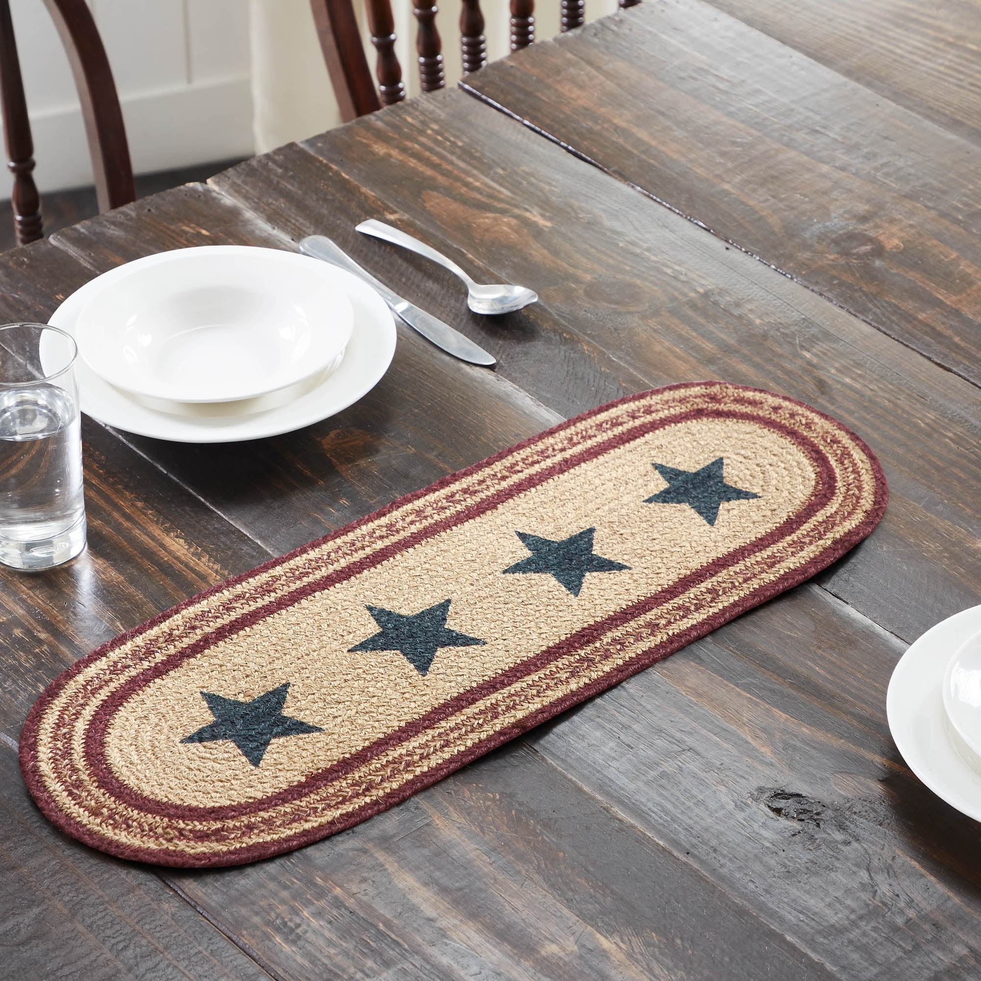 Patriotic Oval Jute Table Runner with Stars, 8x24