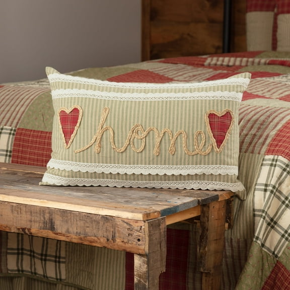 VHC Brands Prairie Winds Text Cotton Farmhouse Appliqued Rope Pillow 22x14 Filled Bedding Accessory, 14x22, Brick Red Home, Hearts