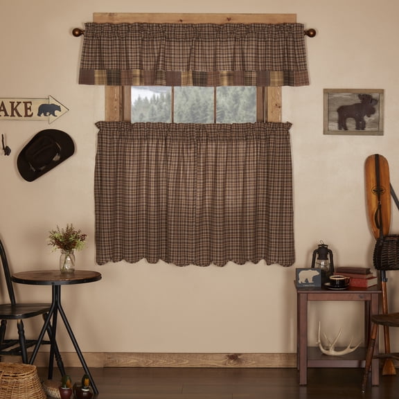 VHC Brands Prescott 3 PC Russet Curtain Set (1 Valance 16x72 and 2 Tier 36x36)