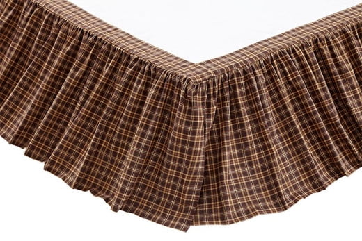 Prescott Brown Plaid Cotton Queen Bed Skirt with Split Corners