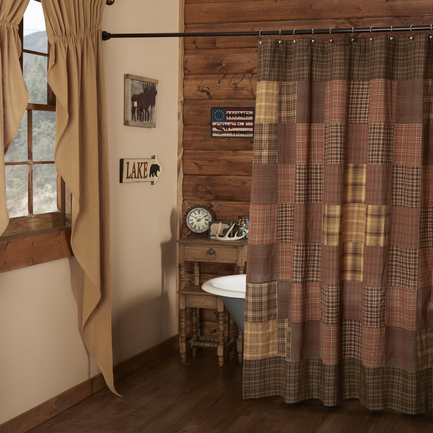 VHC Brands Prescott, Rustic, Bath Decor, Shower Curtain Unlined, 72x72, Brown