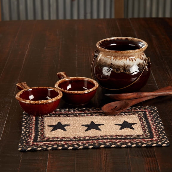 VHC Brands Primitive Colonial Star Table Placemat, Tan Black Red, Jute Blend, Rectangle, 10x15 Inches
