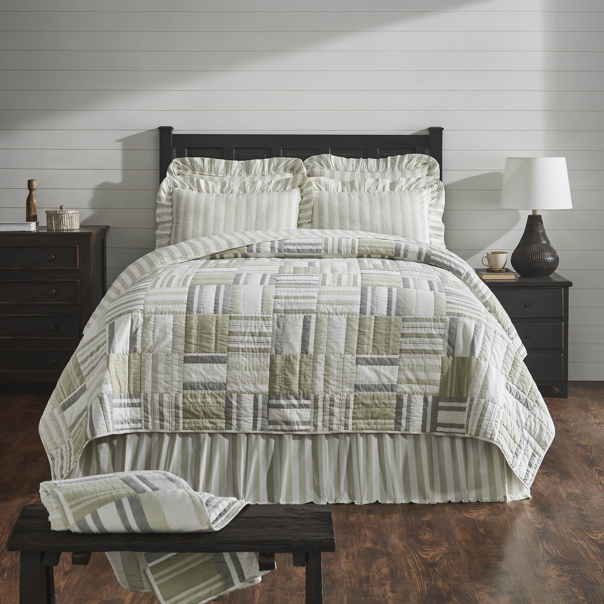 King Size White Cotton Reversible Patchwork Quilt