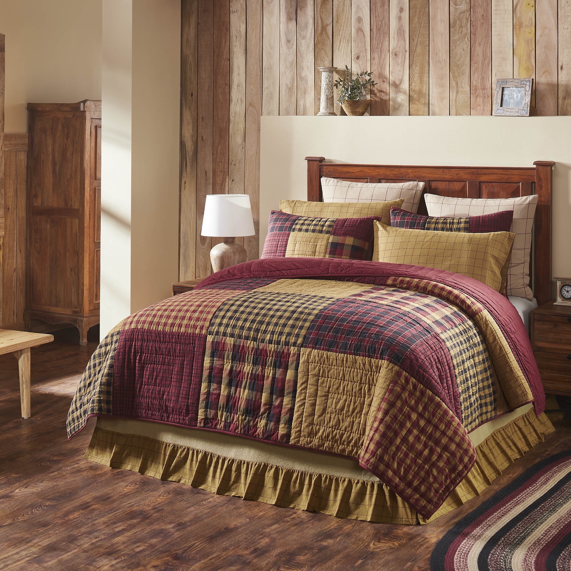 VHC Brands Quilt Twin, Cotton Quilt, Country Bedding, Connell Collection, Size - 90x70, Burgundy