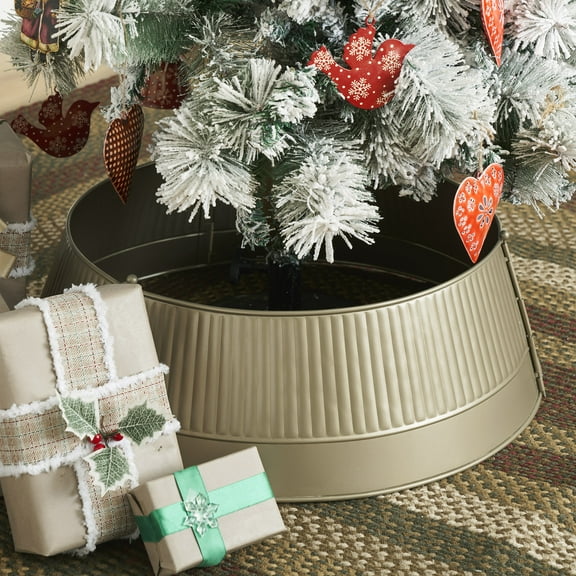 VHC Brands Ribbed Metal Tree Collar Antique Gold 7.5x24x24