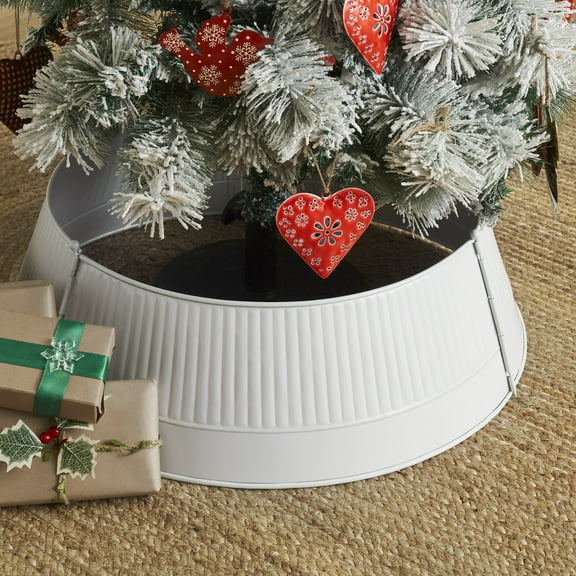 VHC Brands Ribbed Metal Tree Collar White 7.5x24x24