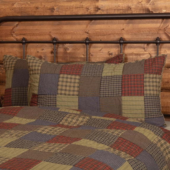 VHC Brands Ridge Patchwork Cotton Rustic Bedding King Sham, Cedar Green