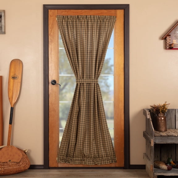 VHC Brands Rustic Cedar Green Plaid Cotton Ridge Curtains Rod Pocket Tie Back(s) Door Panel