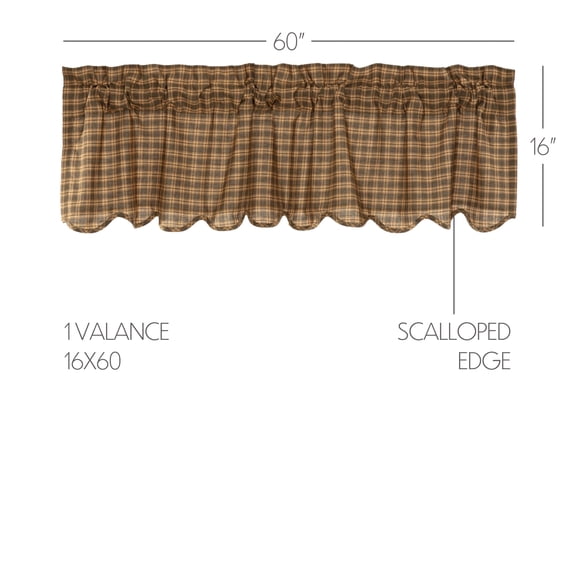 VHC Brands Ridge Plaid Cotton Rustic Kitchen Curtains Rod Pocket Hanging Loops 16x60 Valance, Cedar Green