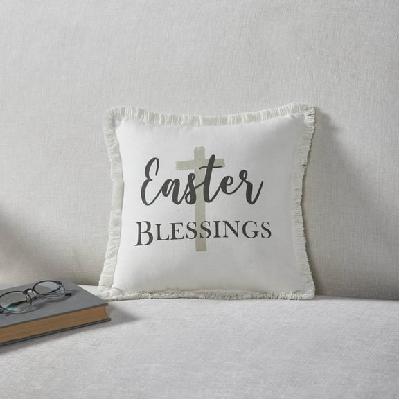 VHC Brands Risen Easter Blessings Cross Spring Easter Christian Decor Pillow for Couch Living Room Sofa 12x12