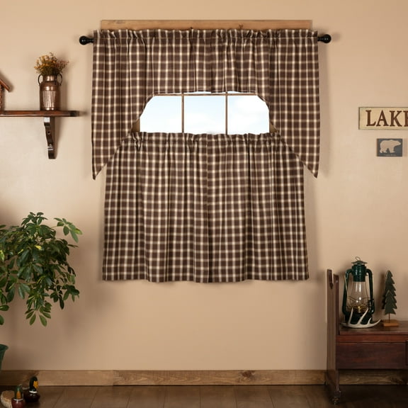 VHC Brands Rory 4 PC Chocolate Curtain Set (2 Swag 36x16 and 2 Tier 36x36)