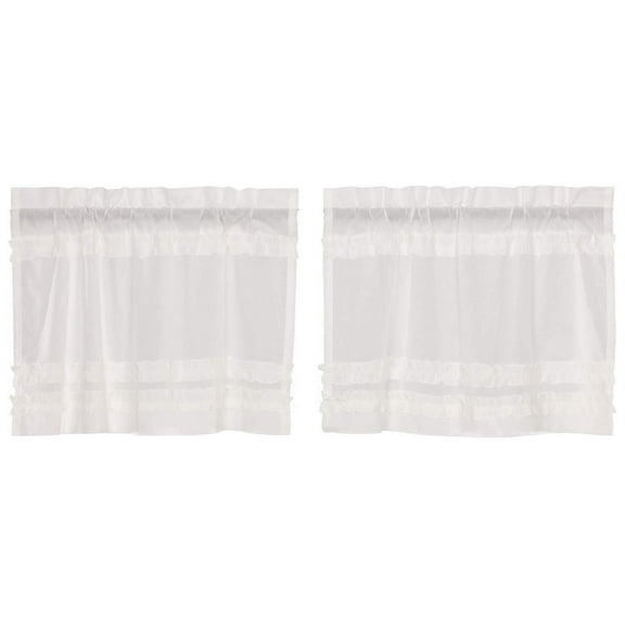 VHC Brands Ruffled Sheer Cotton Petticoat Tier Curtains, White, 2 Panels