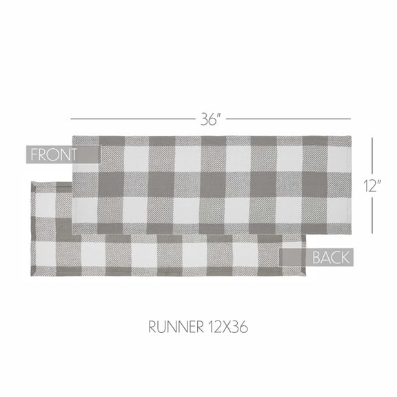 VHC Brands Runner 12x36, Cotton Dining Room, Kitchen Table Runner, Country Farmhouse Style, Annie Buffalo Check, Ash Grey