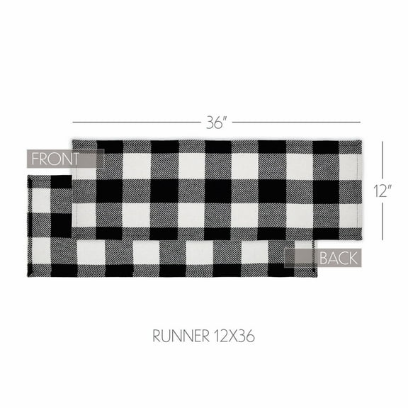 VHC Brands Runner 12x36, Cotton Dining Room, Kitchen Table Runner, Country Farmhouse Style, Annie Buffalo Check Black