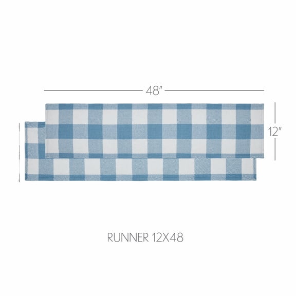 VHC Brands Runner 12x48, Cotton Dining Room, Kitchen Table Runner, Country Farmhouse Style, Annie Buffalo Check Dusk Blue