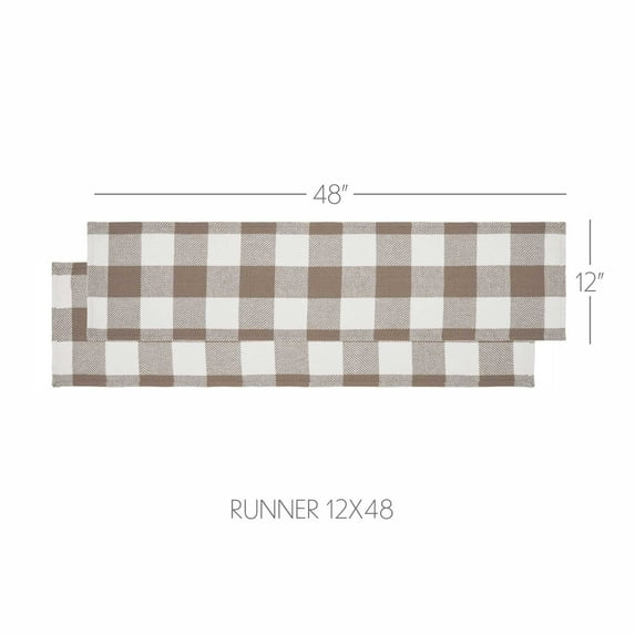 VHC Brands Runner 12x48, Cotton Dining Room, Kitchen Table Runner, Country Farmhouse Style, Annie Buffalo Check, Brown & White