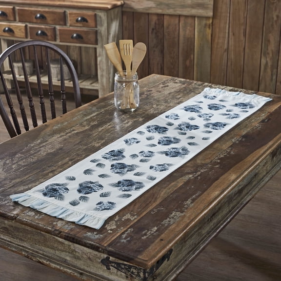 VHC Brands Runner 12x48, Recycled Plastic (PET) Dining Room, Kitchen Table Runner, Country Farmhouse Style, Finders Keepers Collection, Rectangle 12x48, Soft White