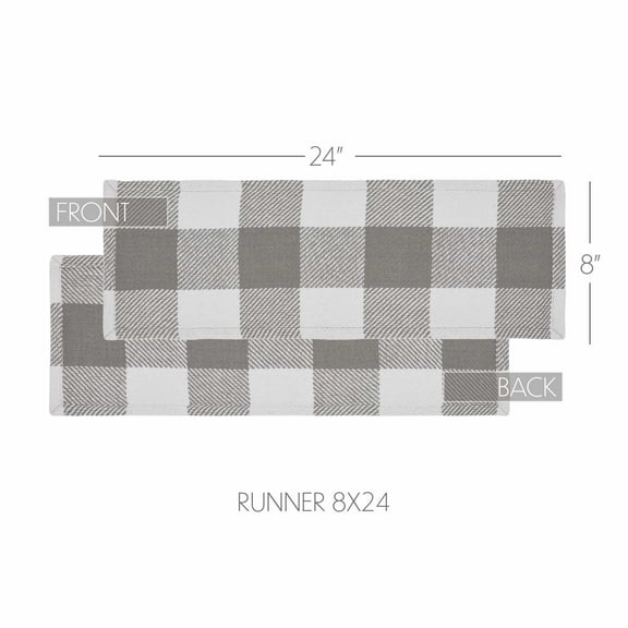 VHC Brands Runner 8x24, Cotton Dining Room, Kitchen Table Runner, Country Farmhouse Style, Annie Buffalo Check, Ash Grey