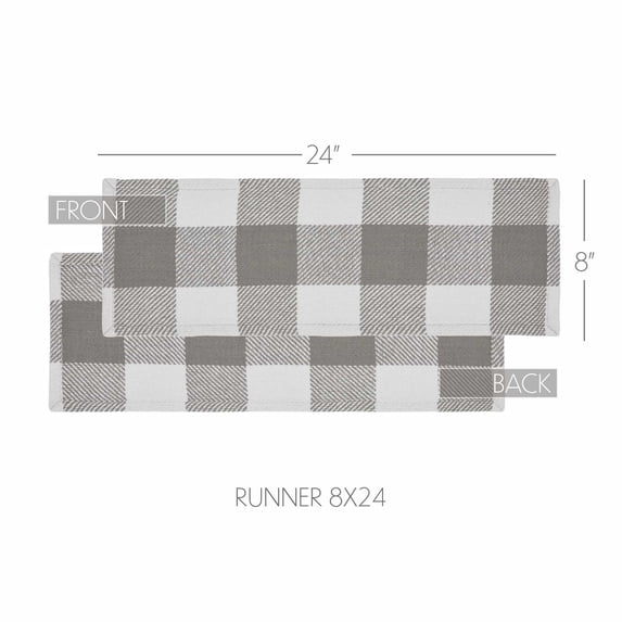 VHC Brands Runner 8x24, Cotton Dining Room, Kitchen Table Runner, Country Farmhouse Style, Annie Buffalo Check, Ash Grey