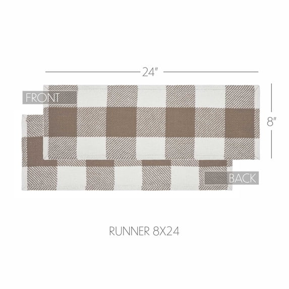 VHC Brands Runner 8x24, Cotton Dining Room, Kitchen Table Runner, Country Farmhouse Style, Annie Buffalo Check, Brown & White