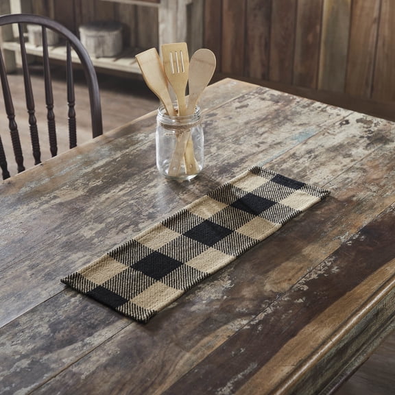 VHC Brands Runner 8x24, Cotton Dining Room, Kitchen Table Runner, Country Farmhouse Style, Black Check Collection, Rectangle 8x24, Country Black