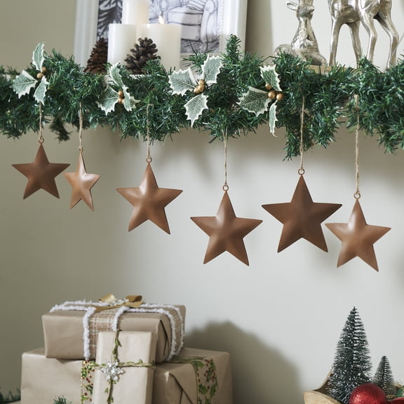 VHC Brands Rust Star Metal Ornament Set of 6 - 4.2/5.2 inch