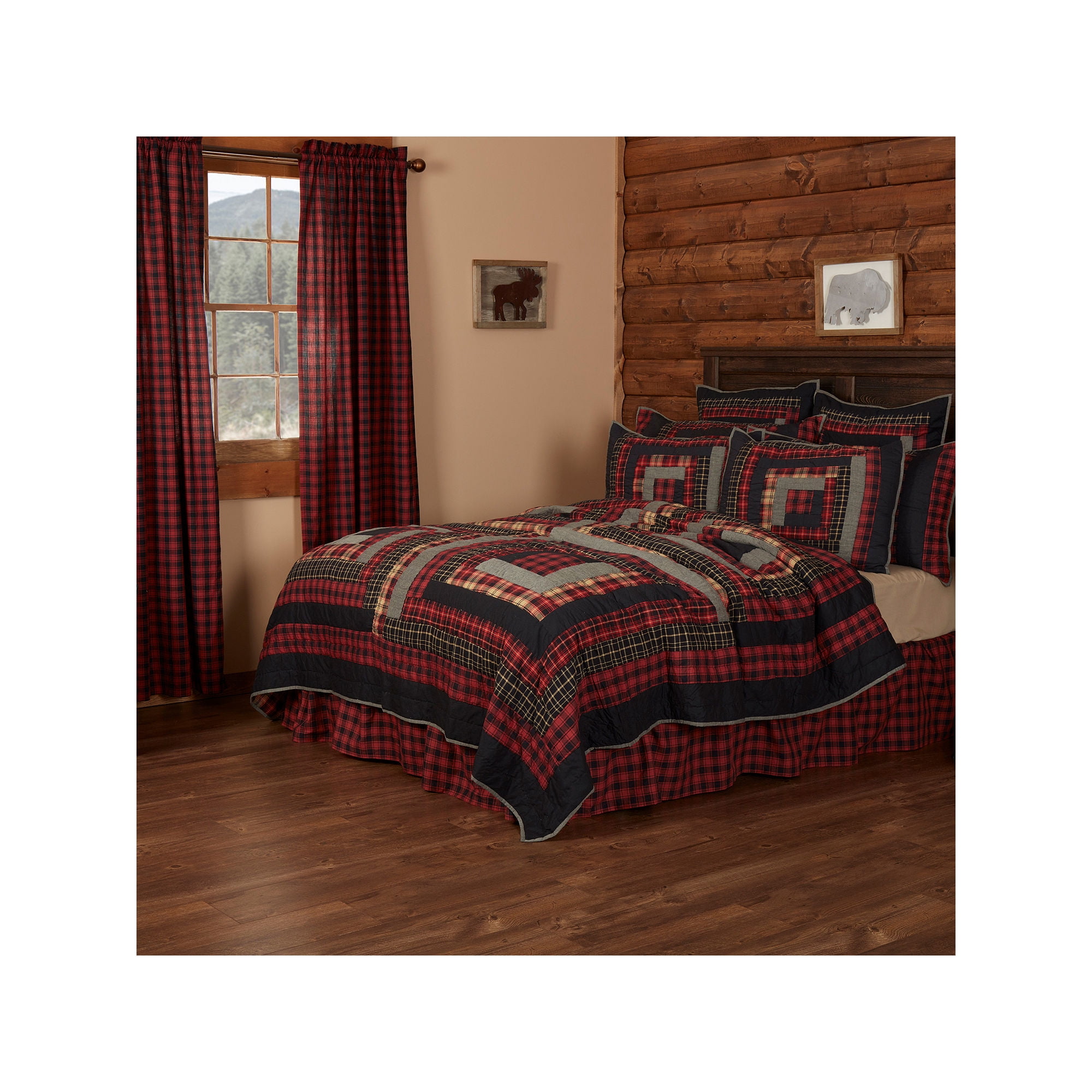Cumberland Black and Red Cotton Reversible Queen Quilt Set