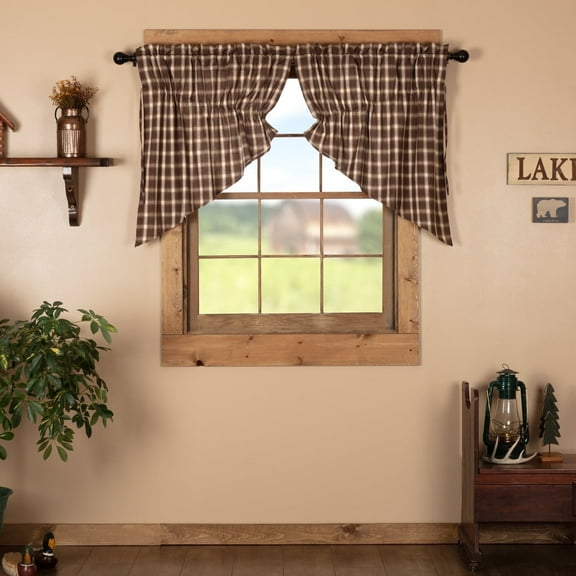 VHC Brands Rustic & Lodge Farmhouse Kitchen Window Curtains-Rory Prairie Swag Pair, 36x36x18, Chocolate Brown