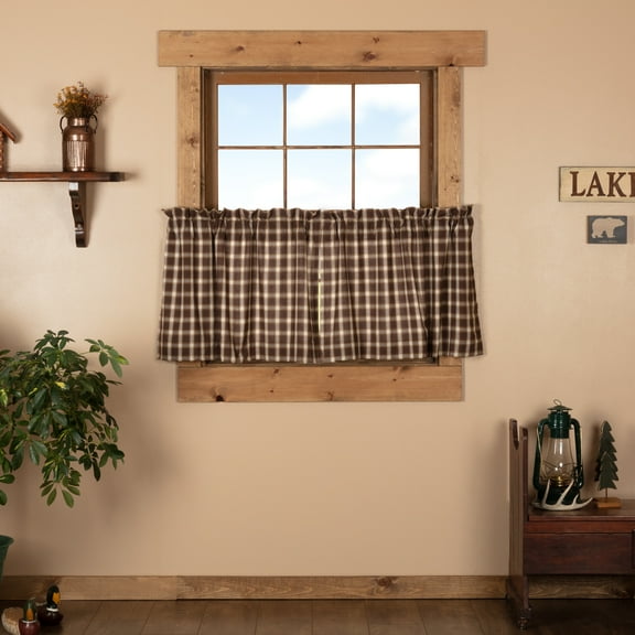 VHC Brands Rustic & Lodge Farmhouse Kitchen Window Curtains-Rory Tier Pair, L24 x W36, Chocolate Brown