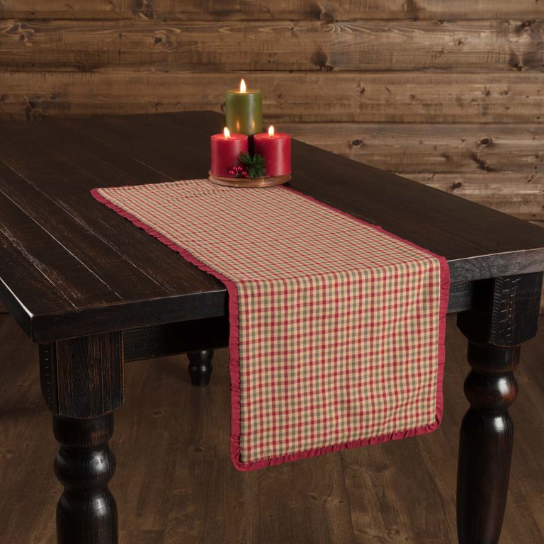 VHC Brands Eston Plaid Table Runner - 12x36 Inch, Black & Tan Rustic Farmhouse Fall Decor