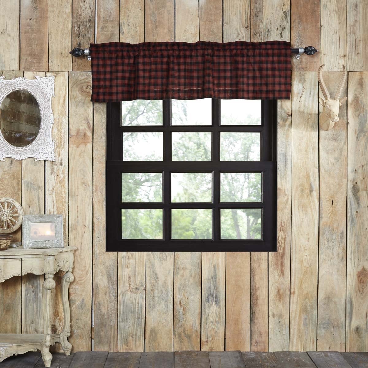 Rustic Chili Pepper Red and Black Plaid Cotton Valance, 16x72