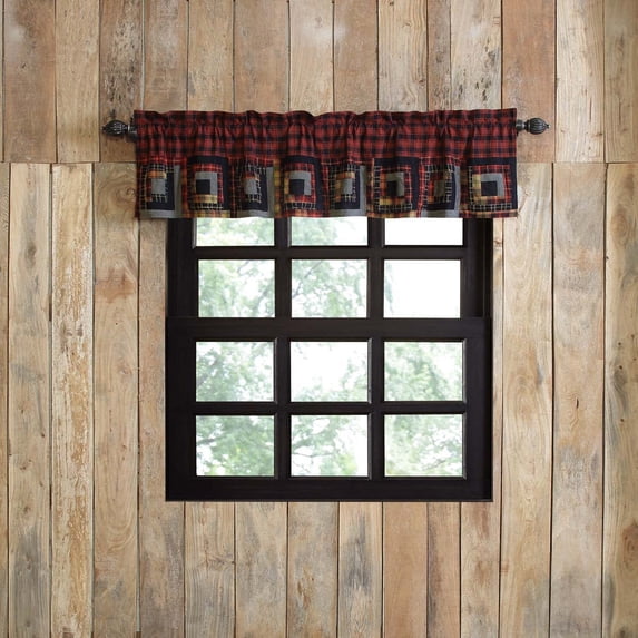 VHC Brands Rustic & Lodge Kitchen Window Curtains-Cumberland Patchwork Bedding Accessory, Valance 16x72, Chili Pepper Red