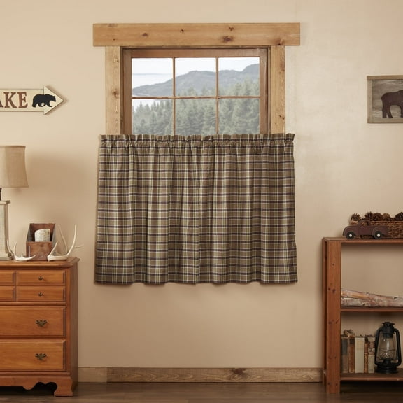 VHC Brands Rustic & Lodge Kitchen Window Curtains-Wyatt Tan Tier Pair, L36 x W36
