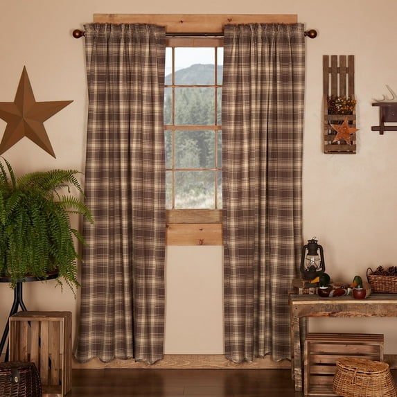 VHC Brands Rustic & Lodge Window Curtains - Dawson Star Brown Scalloped Curtain Panel Pair 84x40