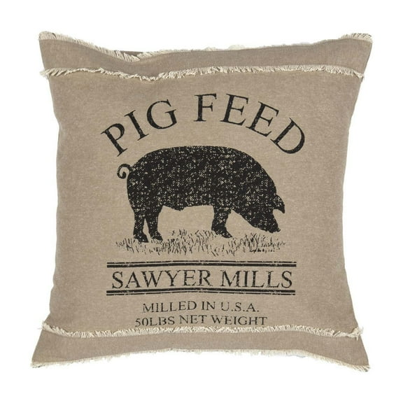 VHC Brands Sawyer Mill 18x18" Square Accent Throw Pillow, Pig, Charcoal