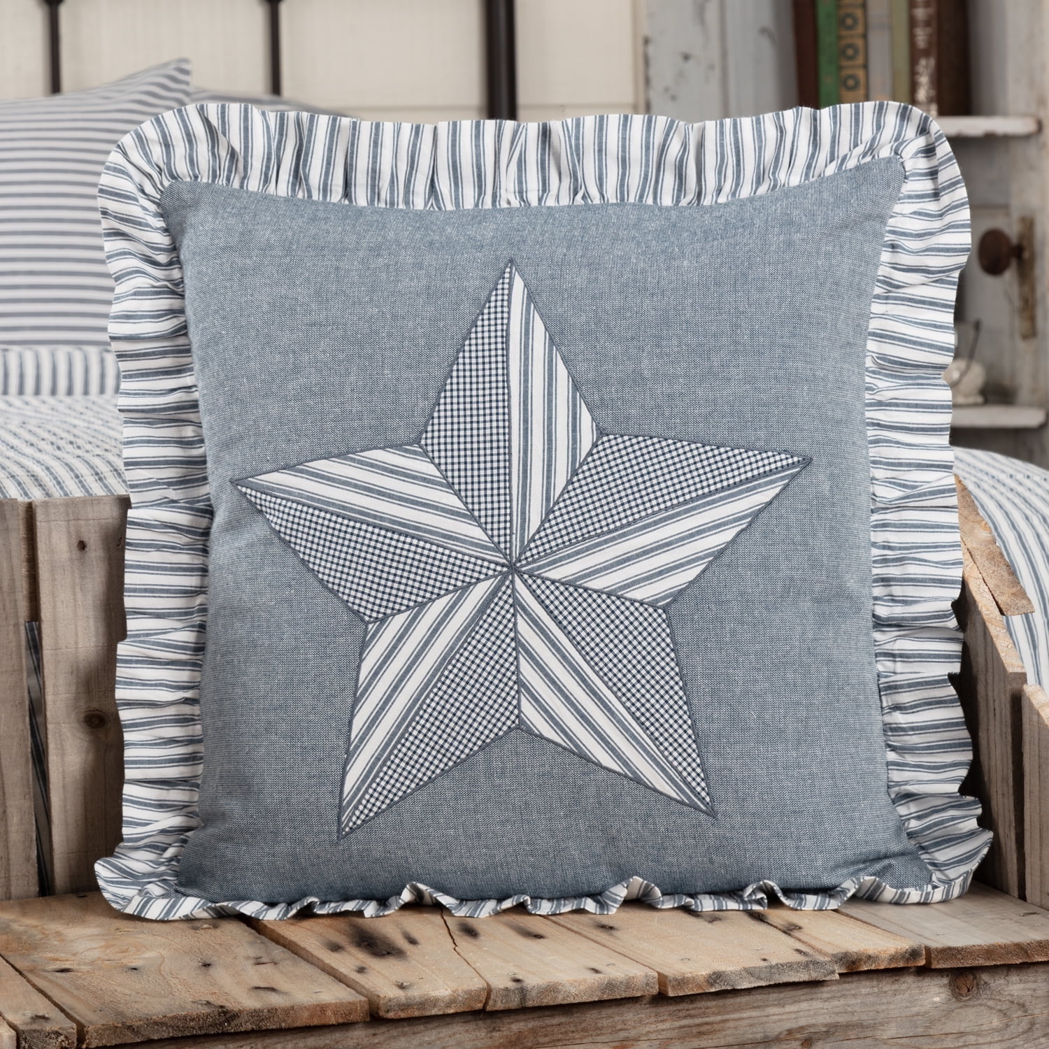 VHC Brands Sawyer Mill Blue Barn Star Decorative Farmhouse Throw