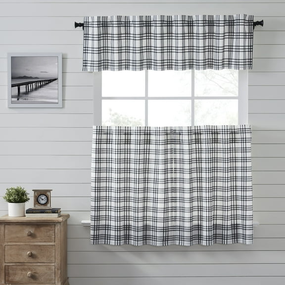 VHC Brands Sawyer Mill Black 3 PC Plaid Curtain Set (1 Valance 16x72 and 2 Tier 36x36)