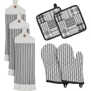 VHC Brands Sawyer Mill Black 7PC Set 2 Oven Mitts 2 Pot Holders and 3 Tea Towels