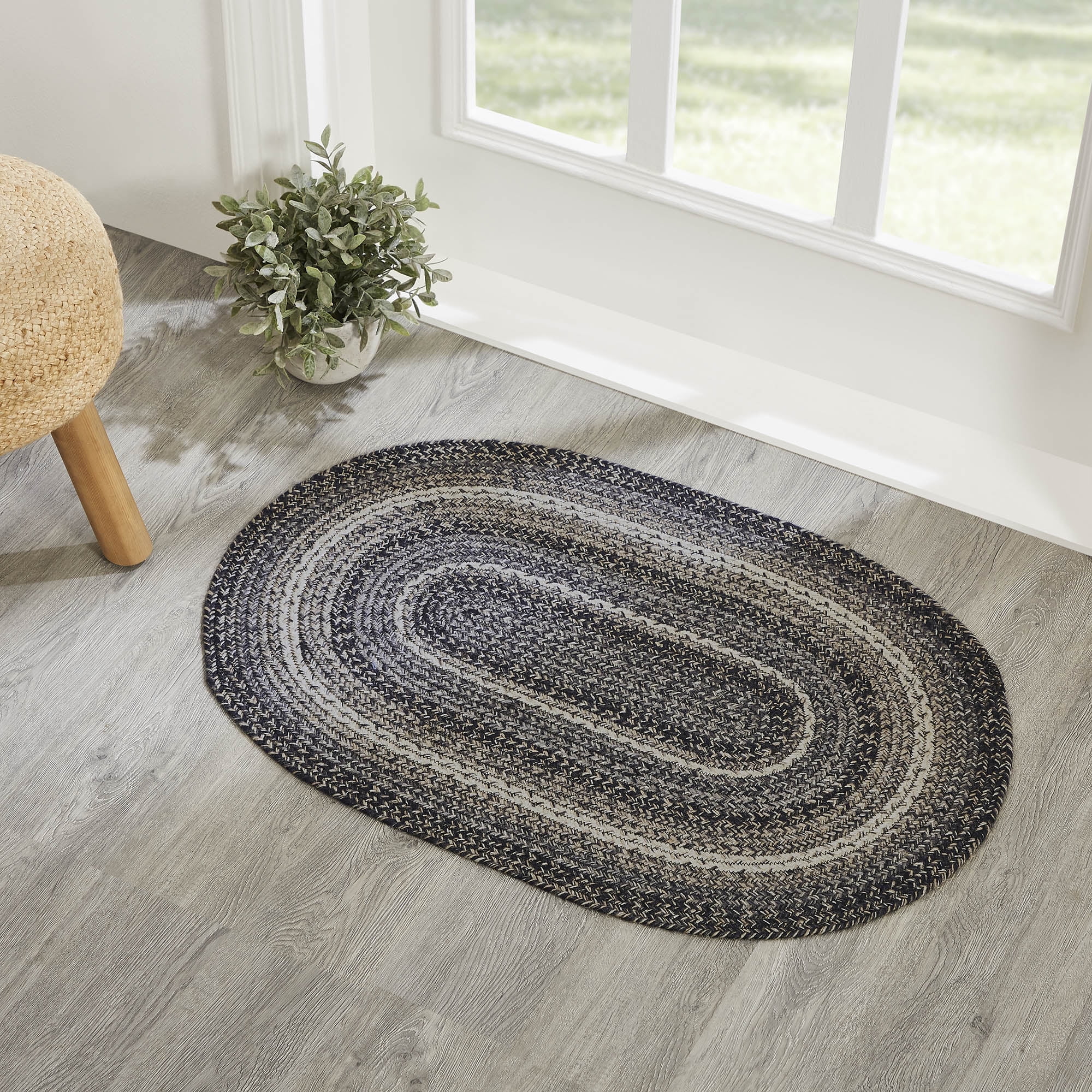 24x35 Rug VHC Brands Sawyer Mill Black White Jute Rug Oval w/Pad 24x36 - Walmart.com