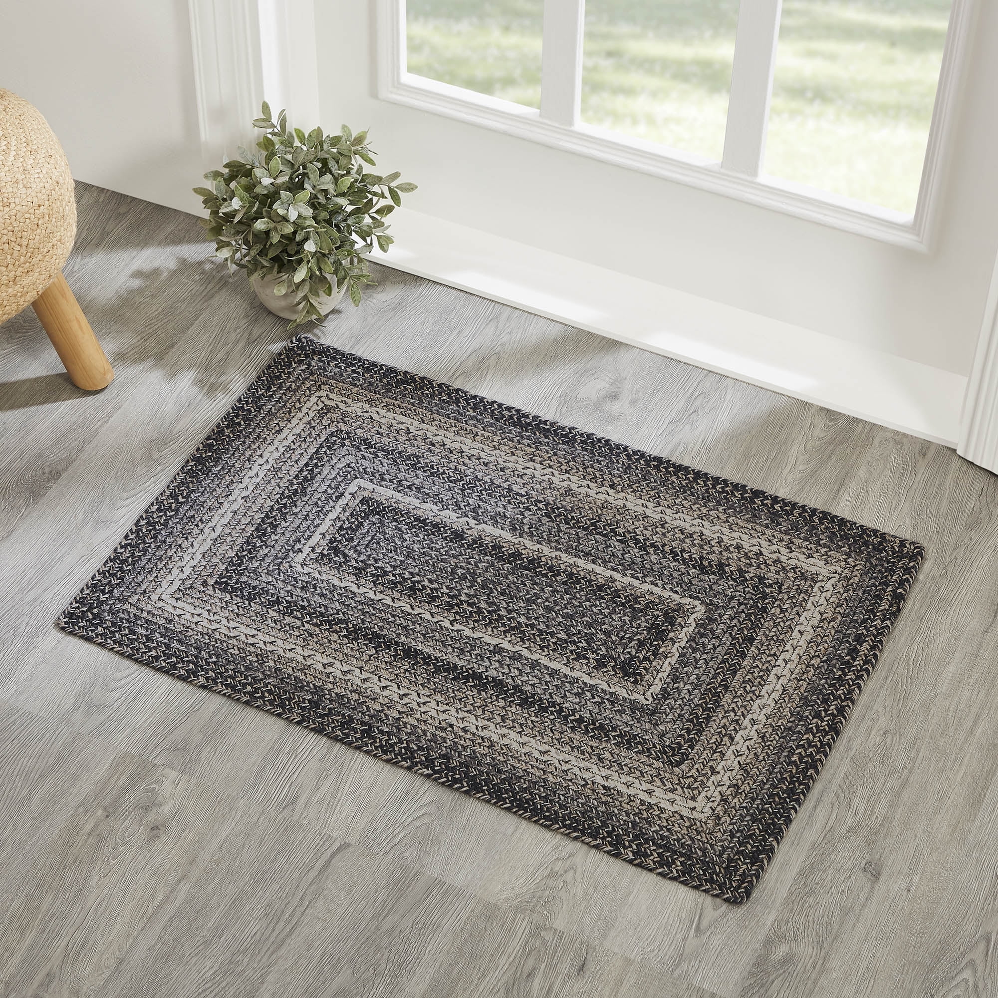 VHC Brands Sawyer Mill Black White Jute Rug Rect w/Pad 24x36