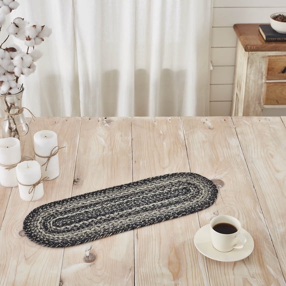 VHC Brands Sawyer Mill Black White Jute Oval Runner 8x24