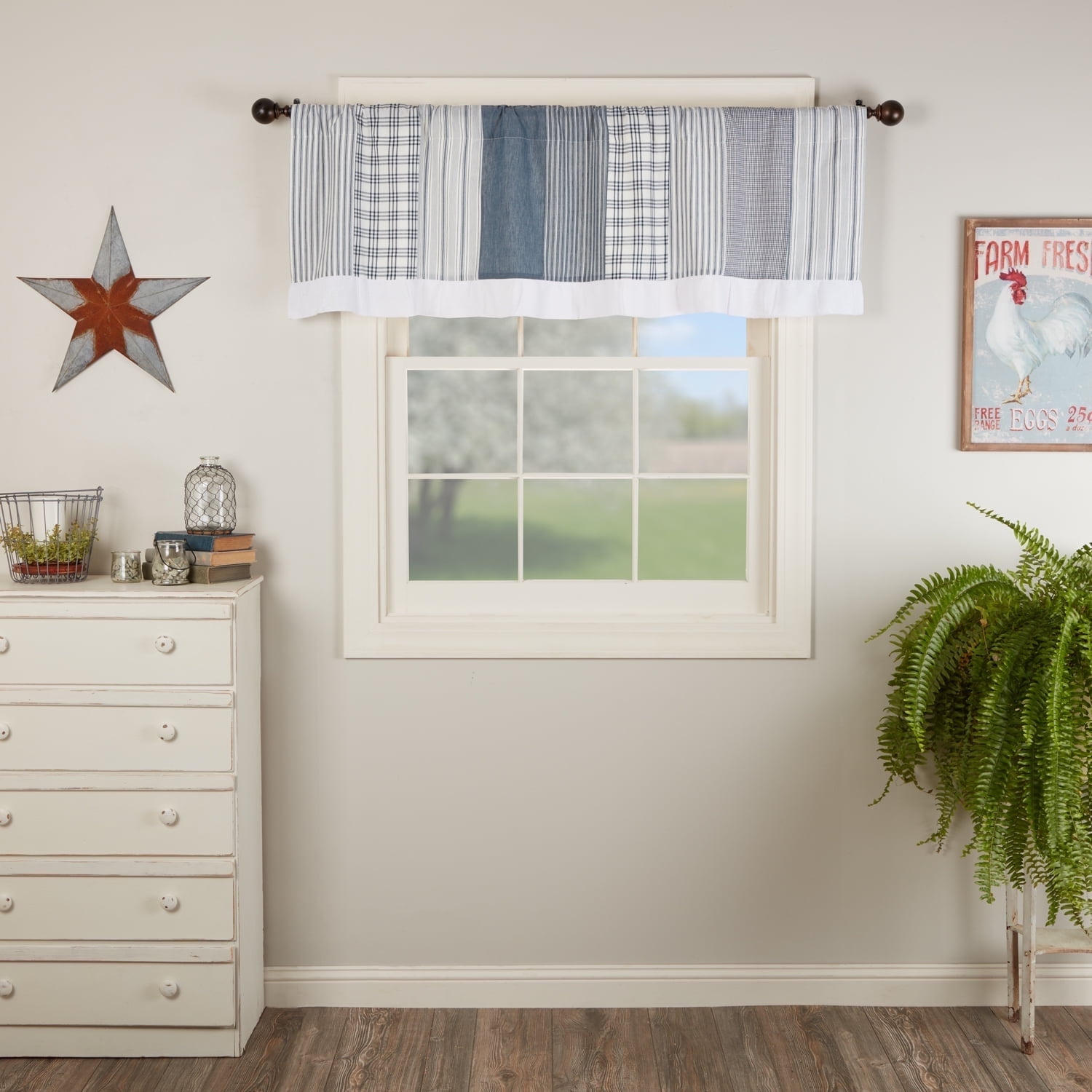 Sawyer Mill Blue and White Cotton Patchwork Valance, 19x60