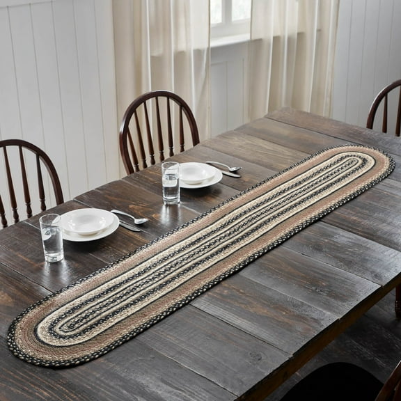 VHC Brands Sawyer Mill Charcoal Farmhouse Jute Oval Table Runner 13x37