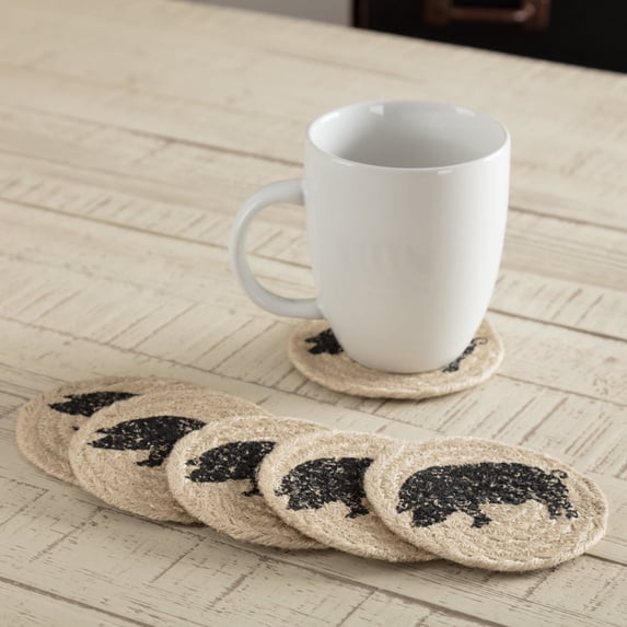 VHC Brands Sawyer Mill Charcoal Table Décor, Coaster Set, Pig