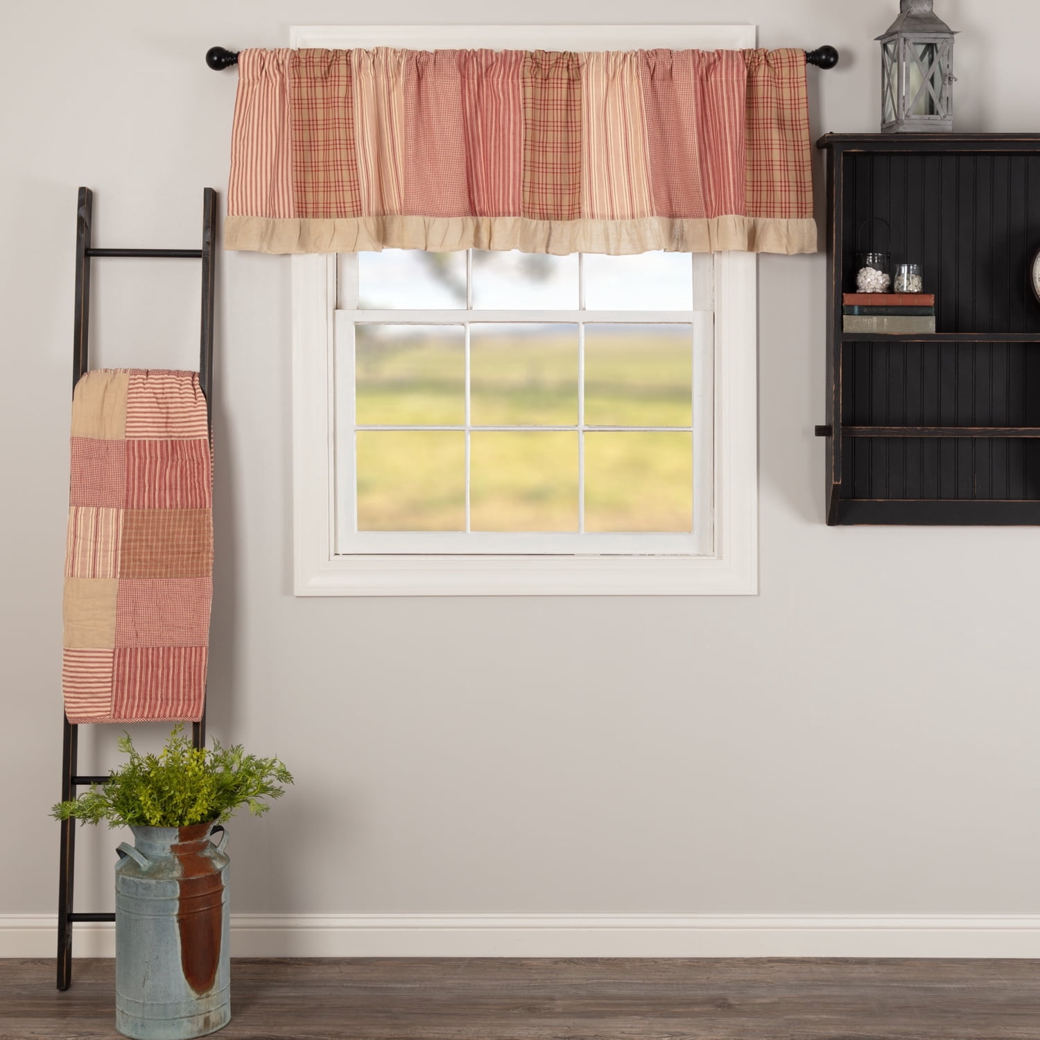VHC Brands Sawyer Mill Curtain, Valance 19x72, Red Country