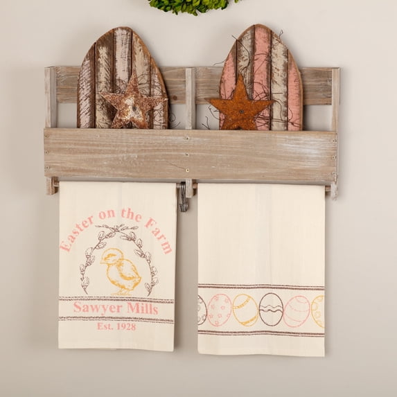 VHC Brands Sawyer Mill Easter Greetings Chick, Cotton Kitchen Towel Set of 2, 19x28
