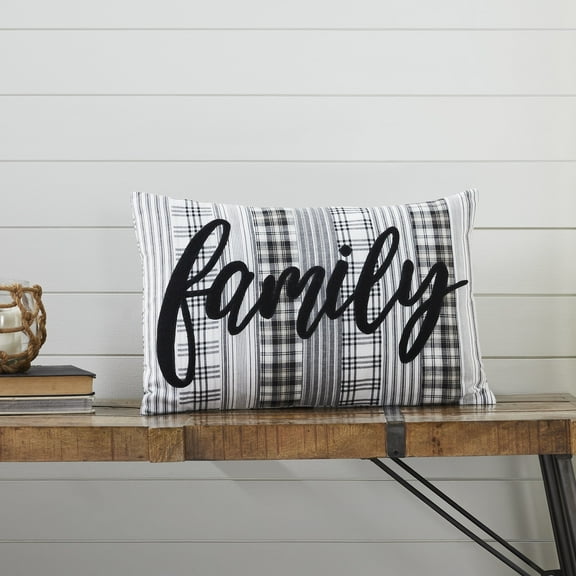 VHC Brands Sawyer Mill Black White Family Decorative Farmhouse Throw Pillow for Sofa Couch Bed 14x22
