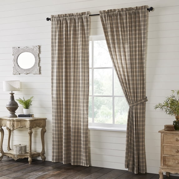 VHC Brands Sawyer Mill, Farmhouse Curtain Panels, Plaid, Charcoal, 96x40, Set of 2